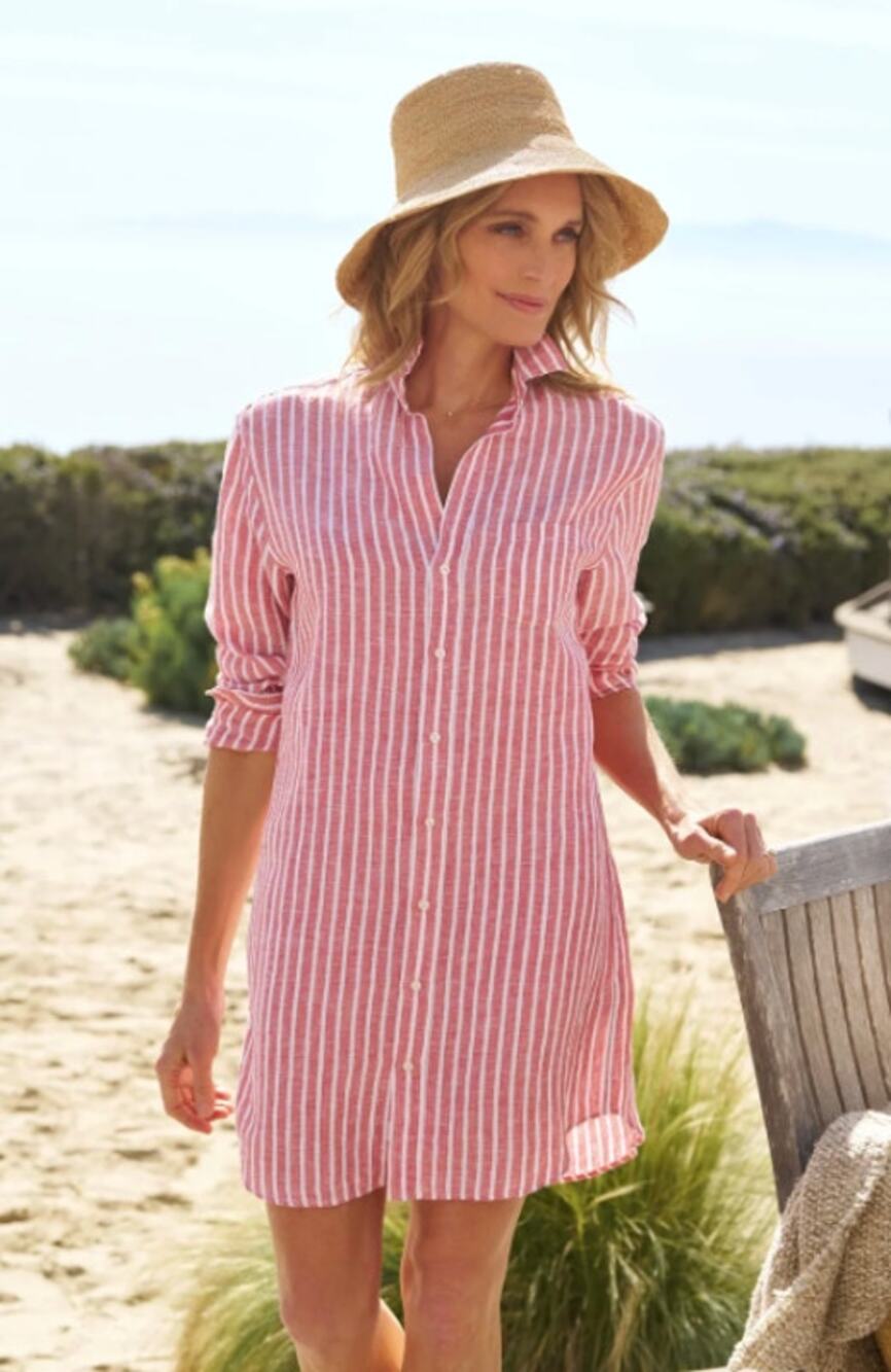 Frank and Eileen Mary Red and White Textured Linen Striped Dress size XS
